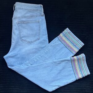 Chico’s Light Blue Capri Jeans with Colorful Embroidery